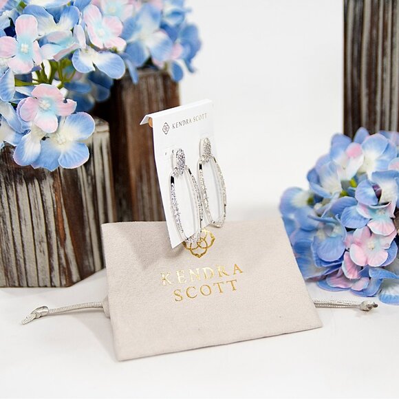 Kendra Scott Essie Rhodium Silver Pave CZ Open Frame Earrings NWT - Picture 2 of 5